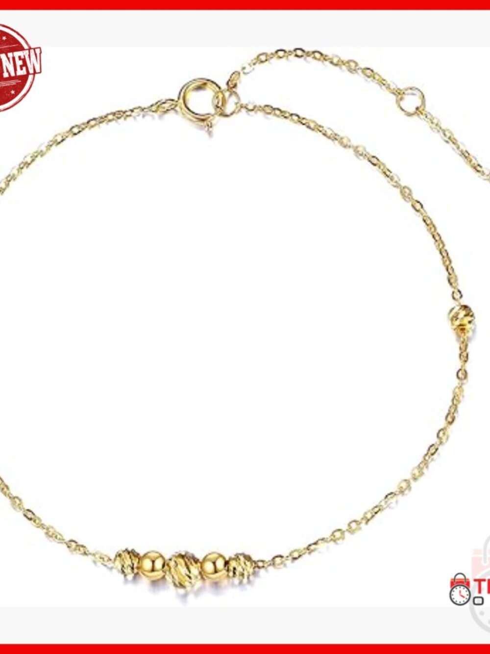 14K Gold Diamond-Cut Beads Station Bracelet 6.5'' Adjustable Chain